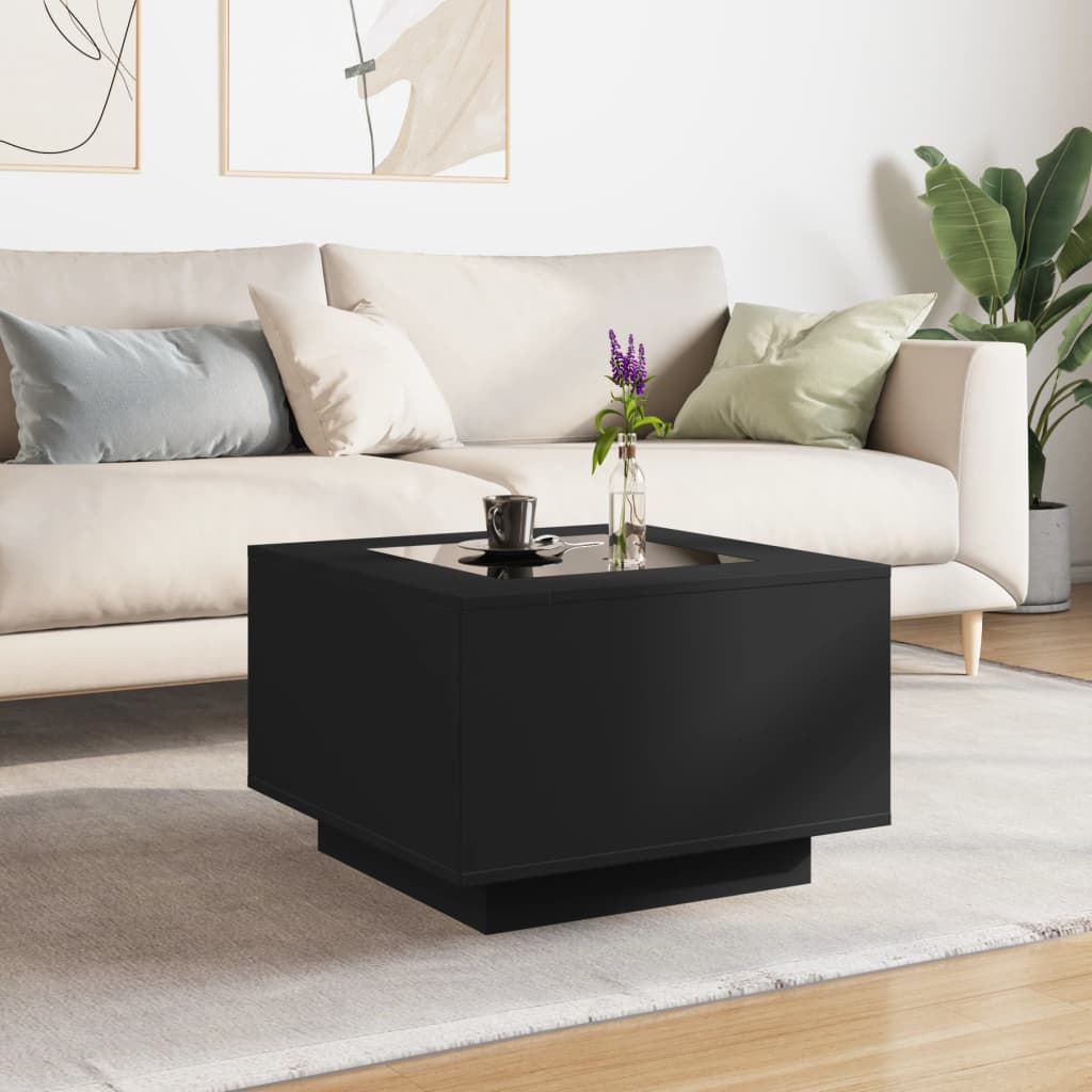 Table basse avec LED noir 60x60x40 cm bois d’ingénierie - Tables basses