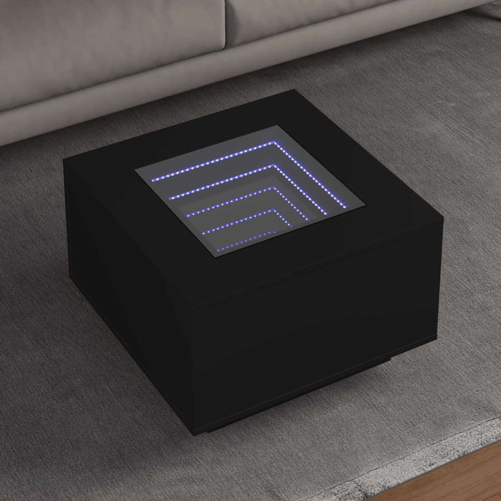 Table basse avec LED noir 60x60x40 cm bois d’ingénierie - Tables basses