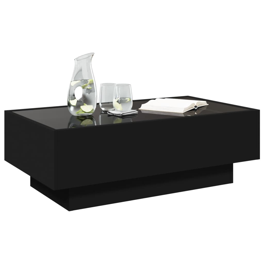 Table basse avec LED noir 90x50x30 cm bois d’ingénierie - Tables basses