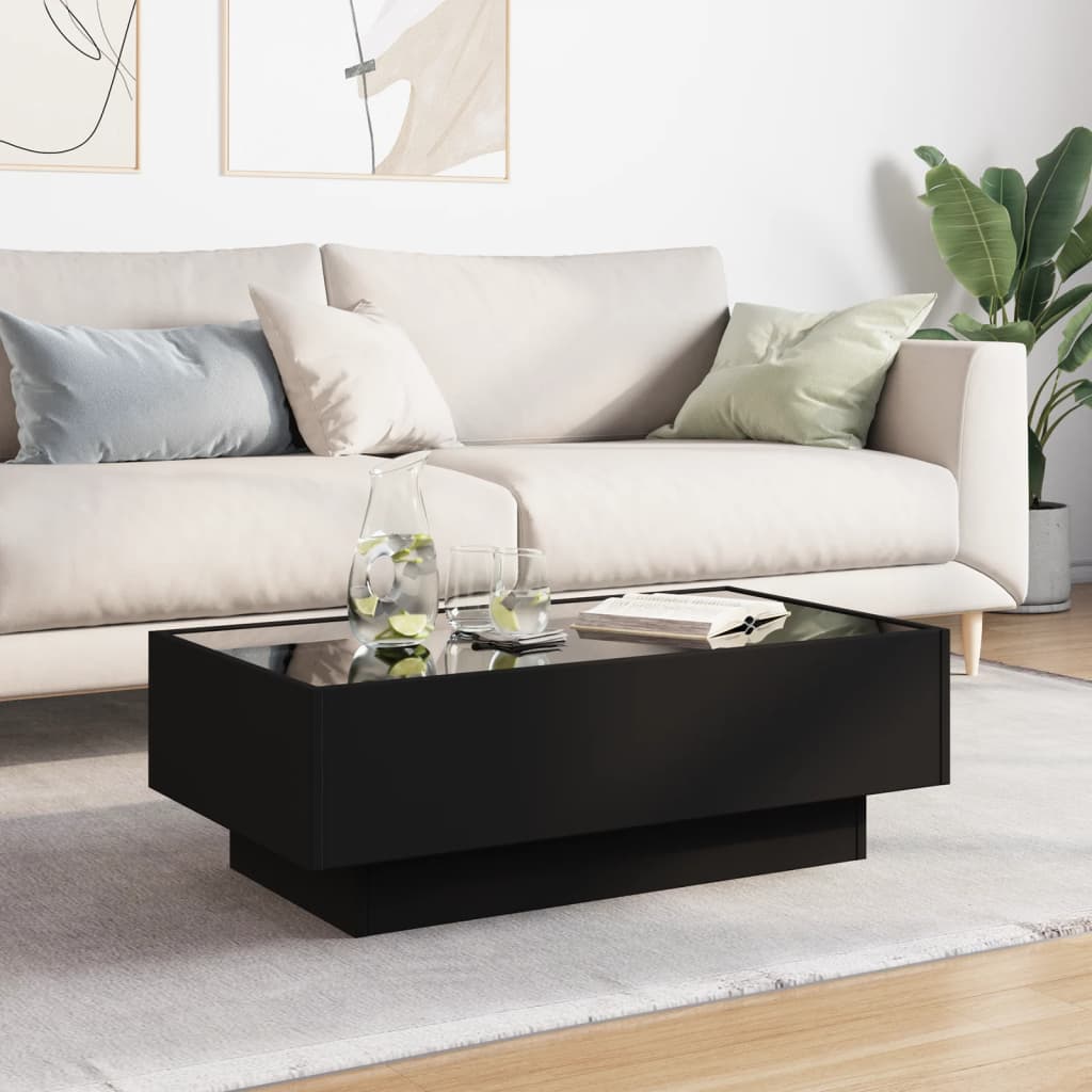 Table basse avec LED noir 90x50x30 cm bois d’ingénierie - Tables basses