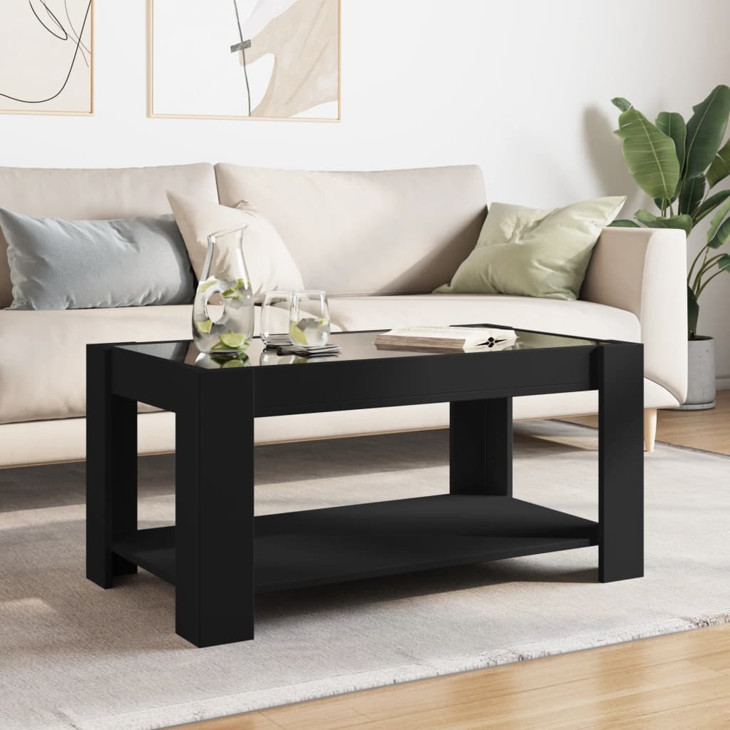 Table basse avec LED noir 93x53x45 cm bois d’ingénierie - Tables basses