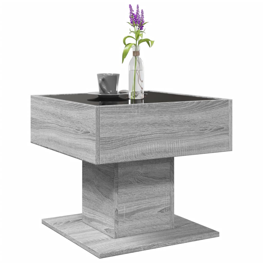 Table basse avec LED sonoma gris 50x50x45 cm bois d’ingénierie - Tables basses