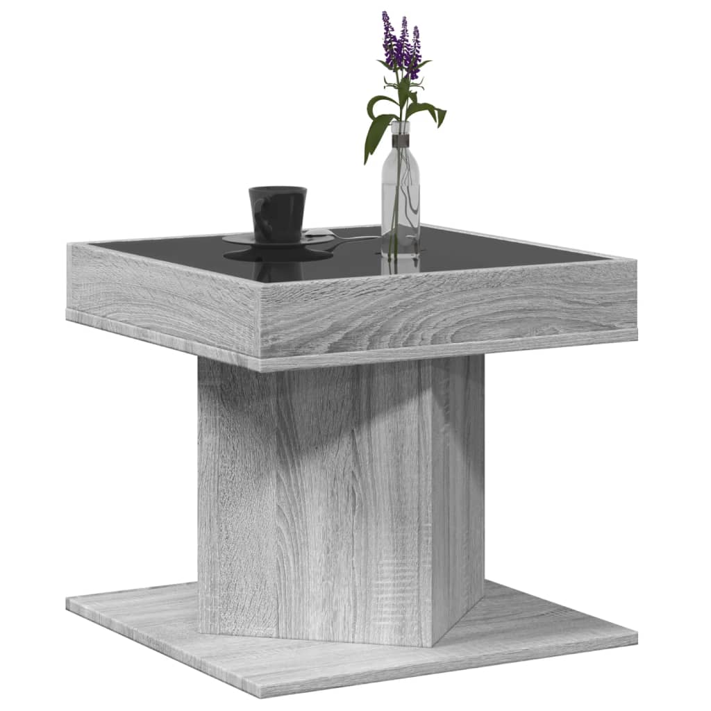 Table basse avec LED sonoma gris 50x50x45 cm bois d’ingénierie - Tables basses