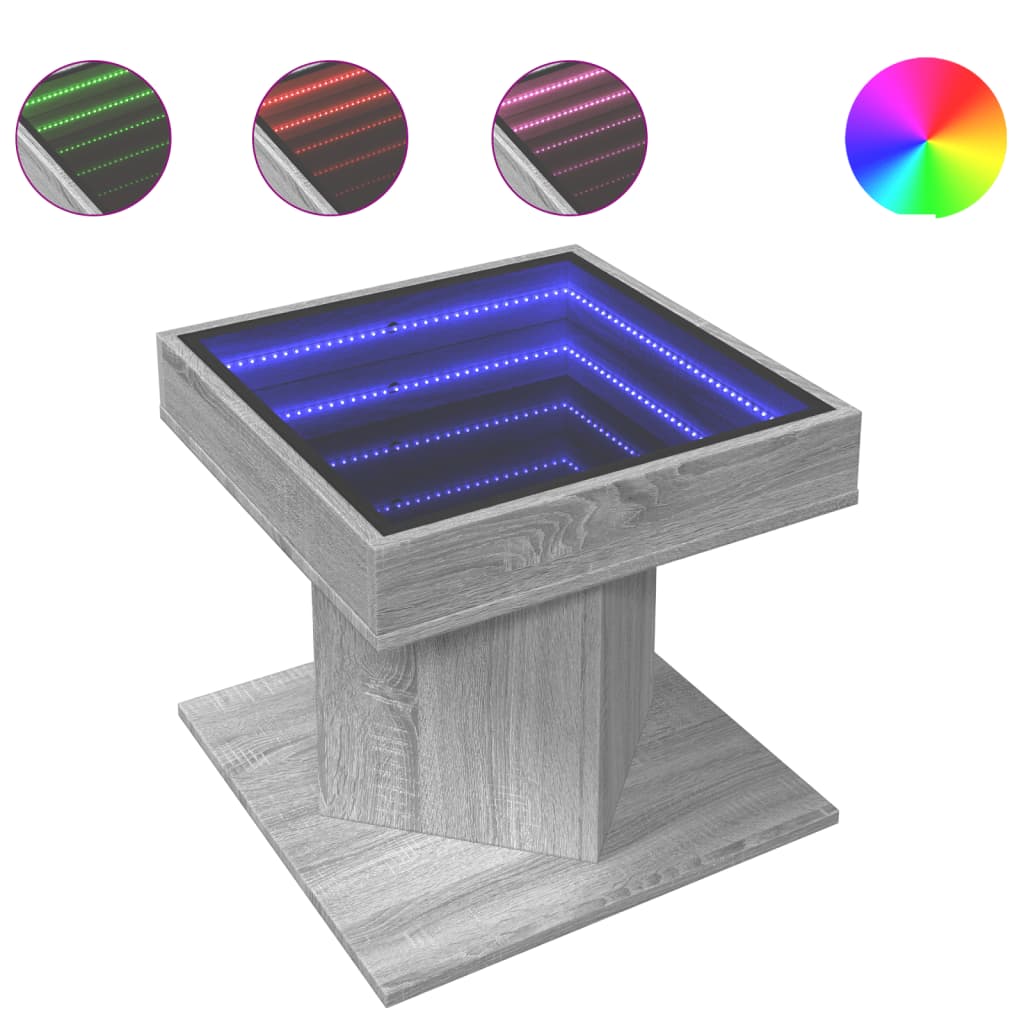 Table basse avec LED sonoma gris 50x50x45 cm bois d’ingénierie - Tables basses