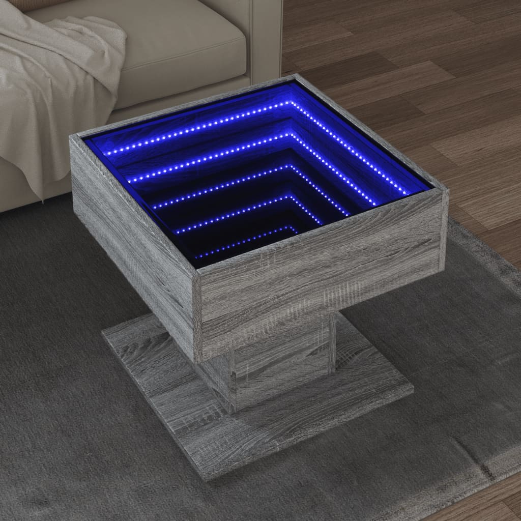 Table basse avec LED sonoma gris 50x50x45 cm bois d’ingénierie - Tables basses