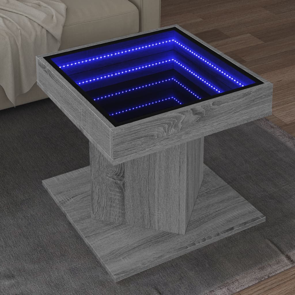 Table basse avec LED sonoma gris 50x50x45 cm bois d’ingénierie - Tables basses
