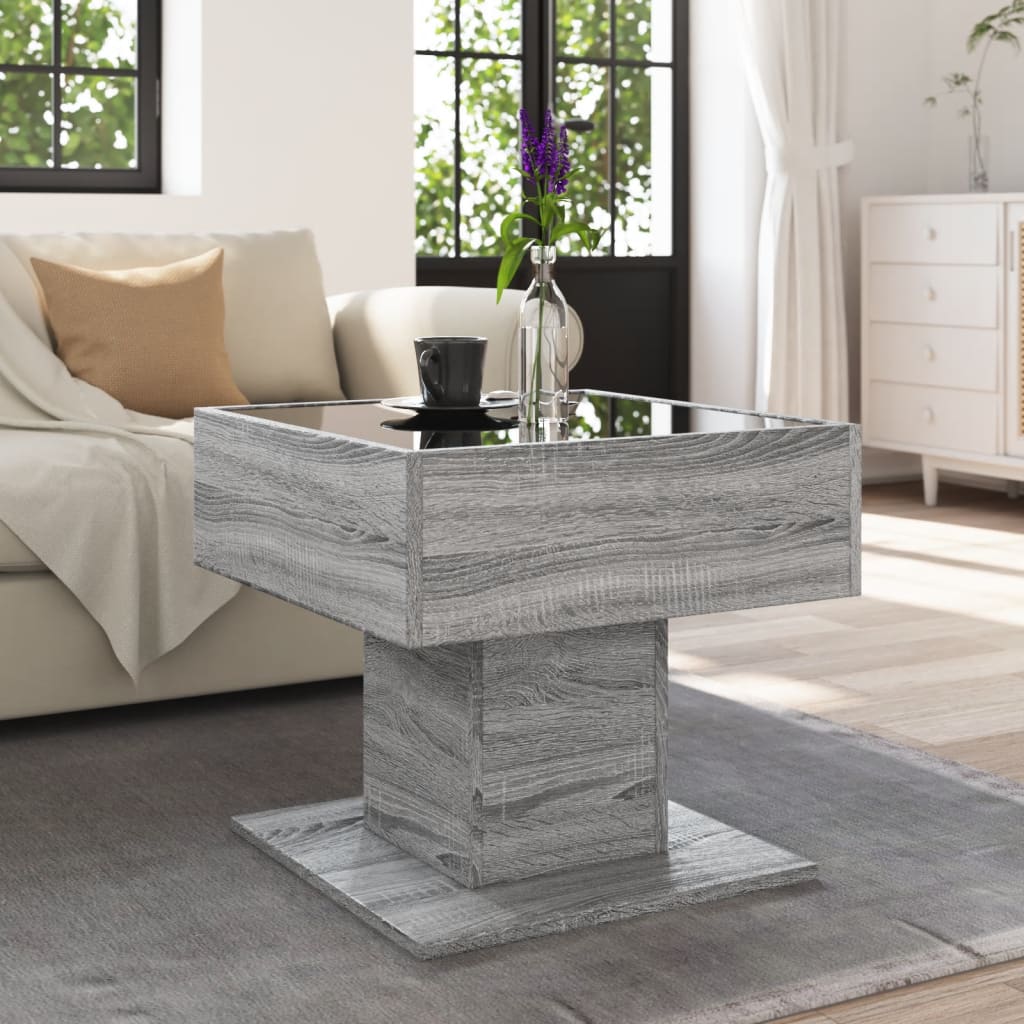 Table basse avec LED sonoma gris 50x50x45 cm bois d’ingénierie - Tables basses
