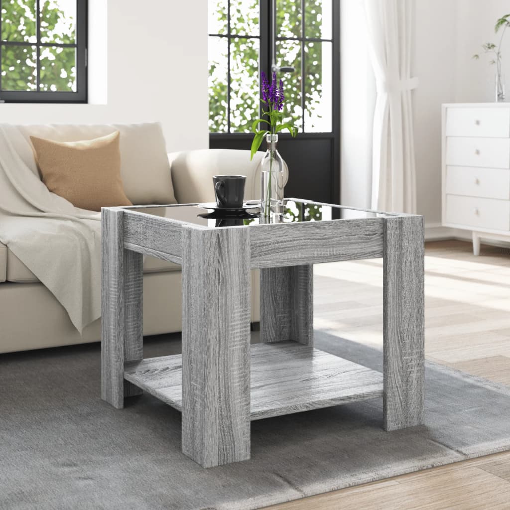 Table basse avec LED sonoma gris 53x53x45 cm bois d’ingénierie - Tables basses