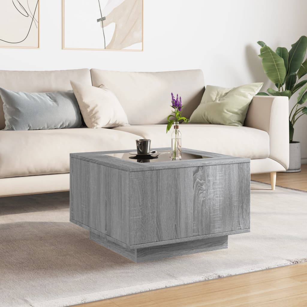 Table basse avec LED sonoma gris 60x60x40 cm bois d’ingénierie - Tables basses