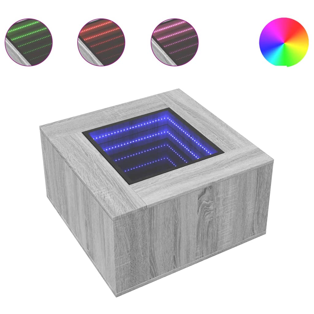 Table basse avec LED sonoma gris 60x60x40 cm bois d’ingénierie - Tables basses