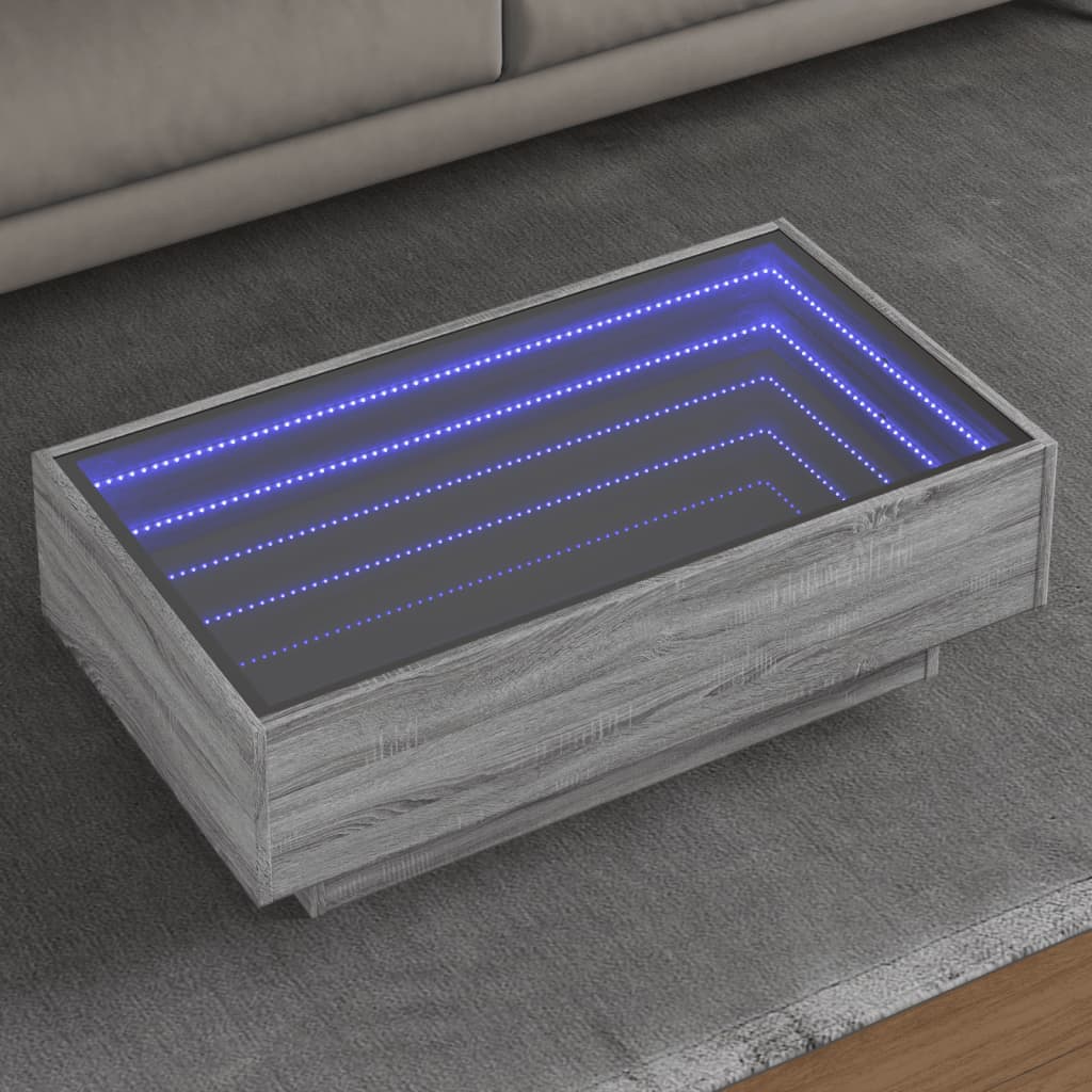 Table basse avec LED sonoma gris 90x50x30 cm bois d’ingénierie - Tables basses