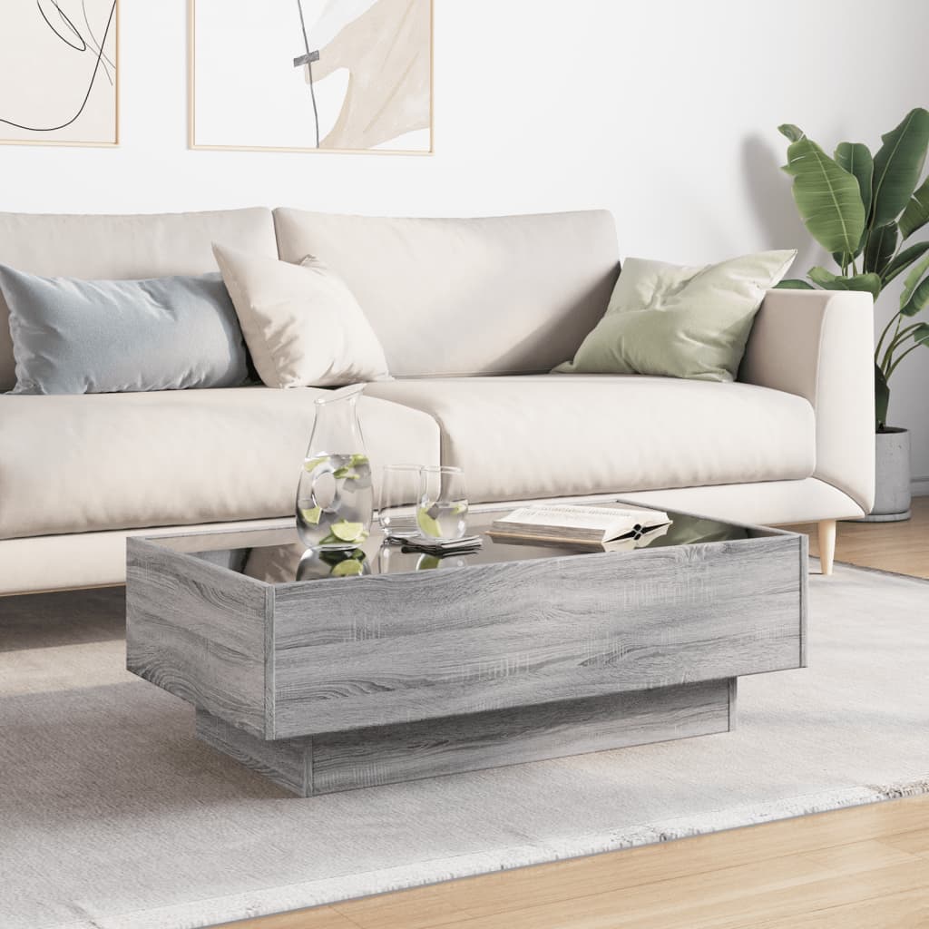 Table basse avec LED sonoma gris 90x50x30 cm bois d’ingénierie - Tables basses