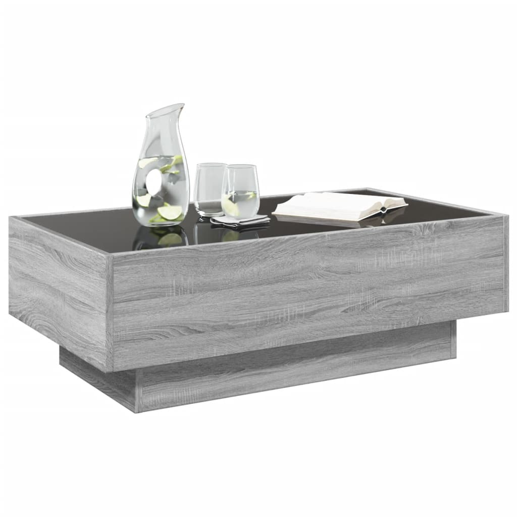 Table basse avec LED sonoma gris 90x50x30 cm bois d’ingénierie - Tables basses