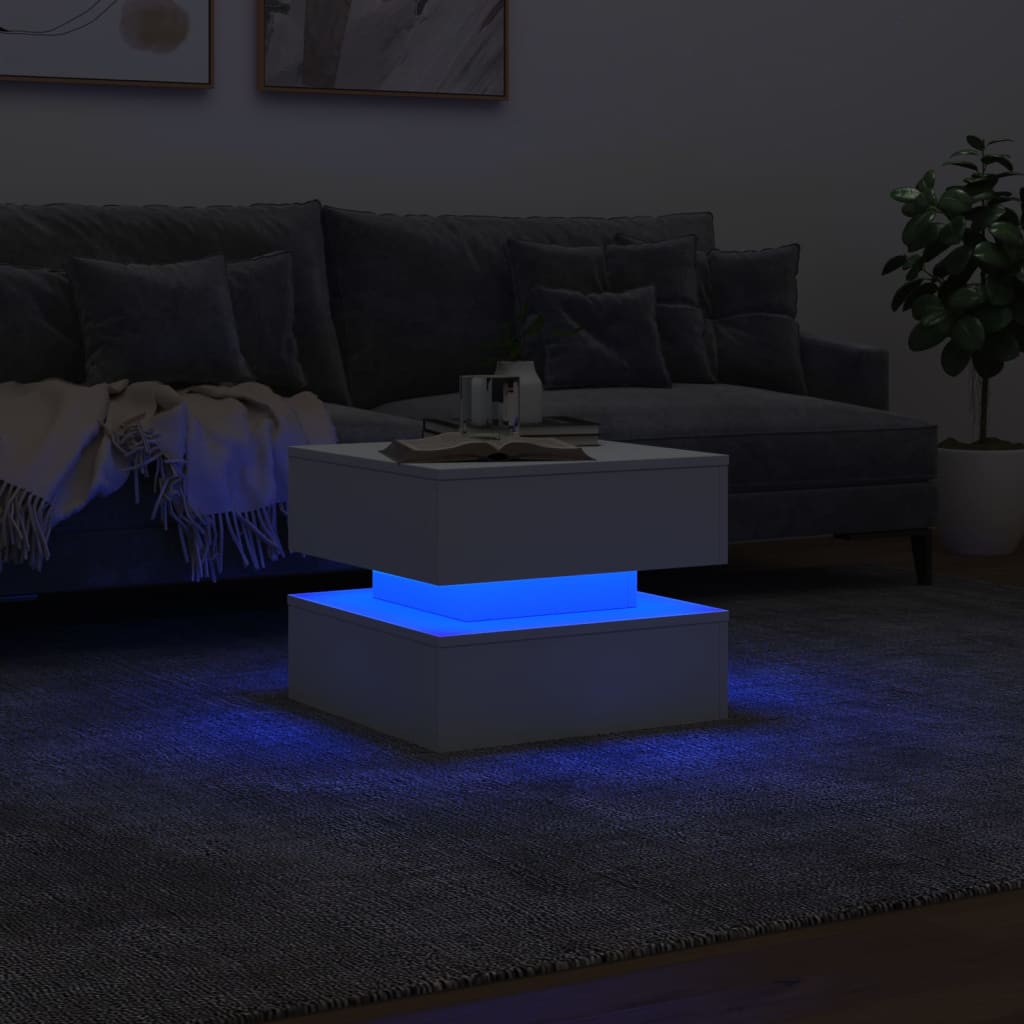 Table basse avec lumières LED blanc 50x50x40 cm - Tables basses