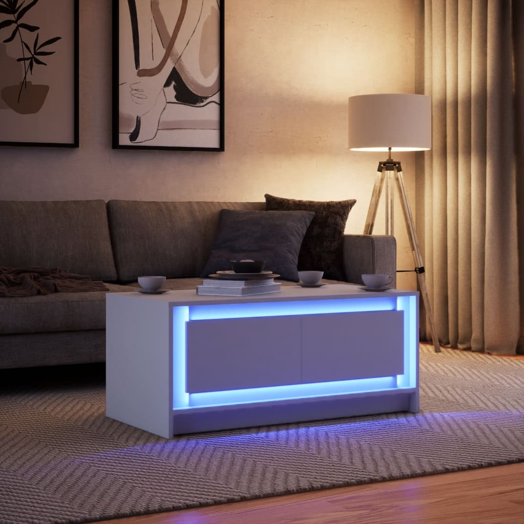 Table basse avec lumières LED blanc bois d’ingénierie - Tables basses