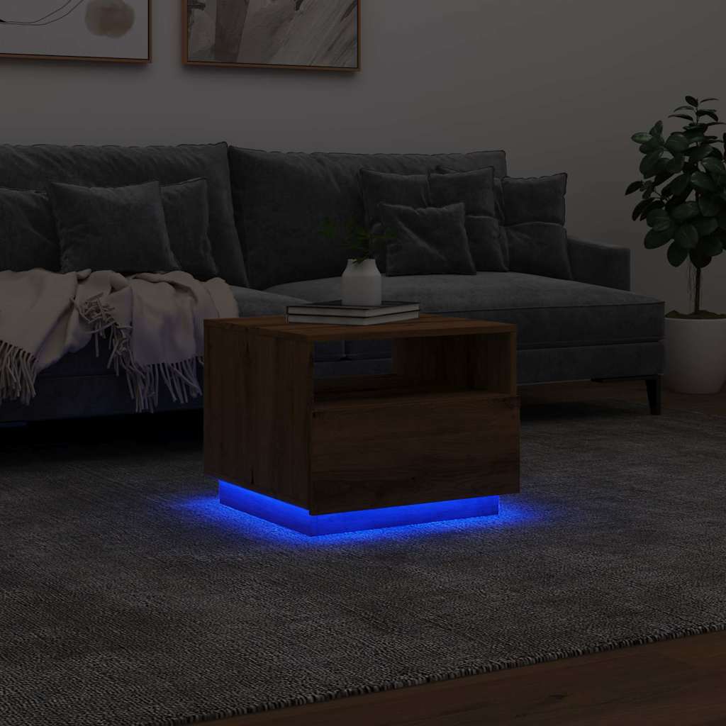 Table basse avec lumières LED chêne artisanal 50x49x40 cm - Tables basses