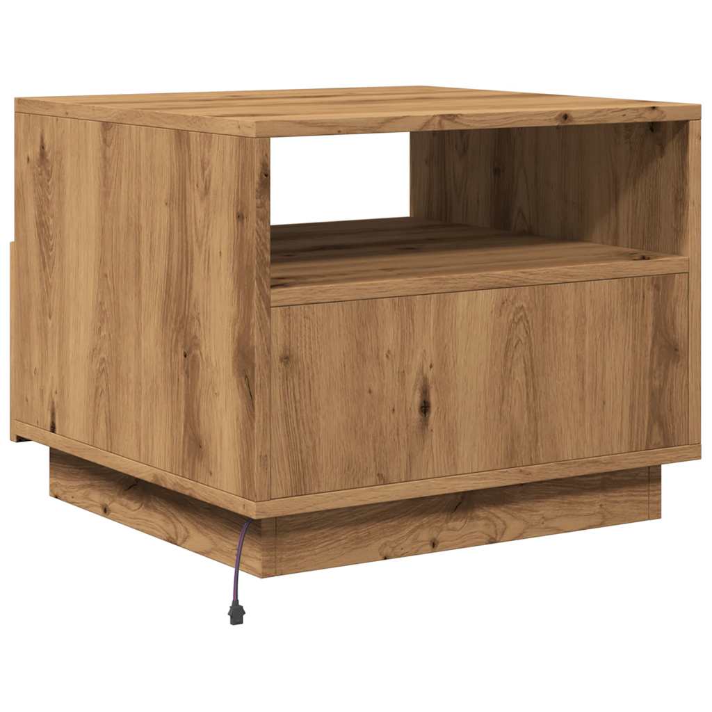 Table basse avec lumières LED chêne artisanal 50x49x40 cm - Tables basses