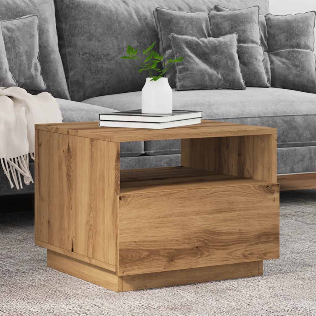Table basse avec lumières LED chêne artisanal 50x49x40 cm - Tables basses