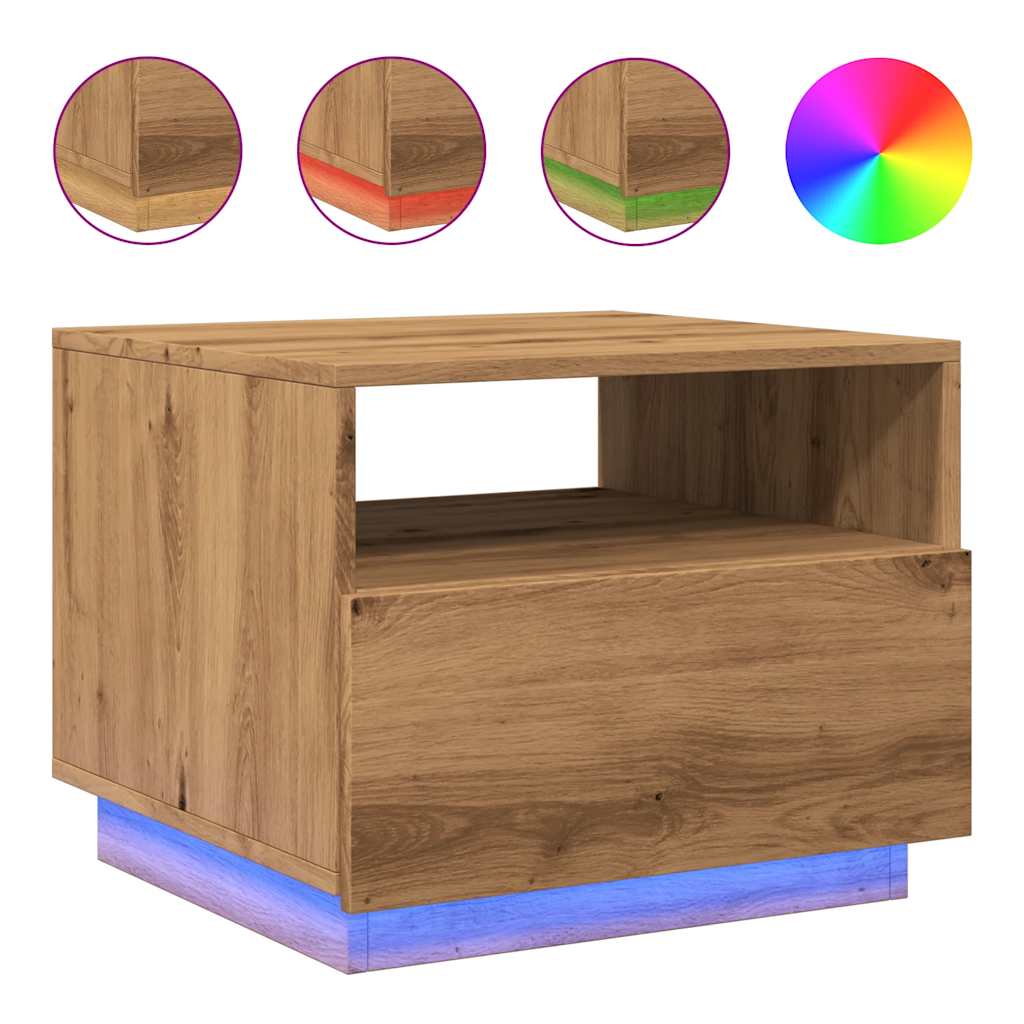 Table basse avec lumières LED chêne artisanal 50x49x40 cm - Tables basses