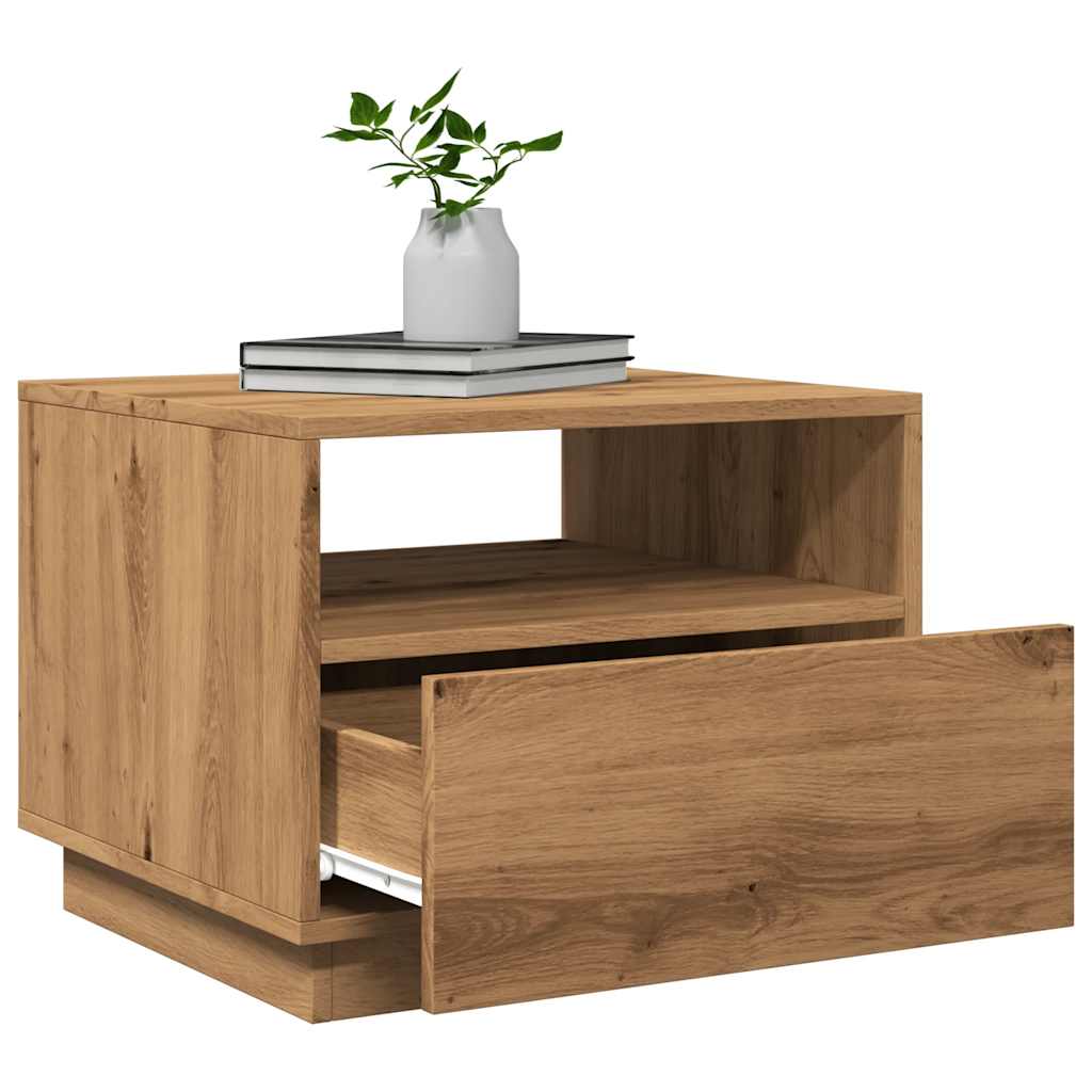Table basse avec lumières LED chêne artisanal 50x49x40 cm - Tables basses