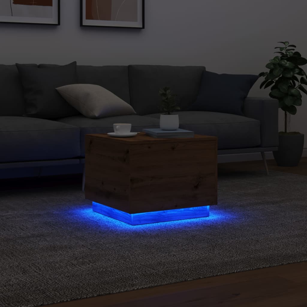 Table basse avec lumières LED chêne artisanal 50x50x40 cm - Tables basses