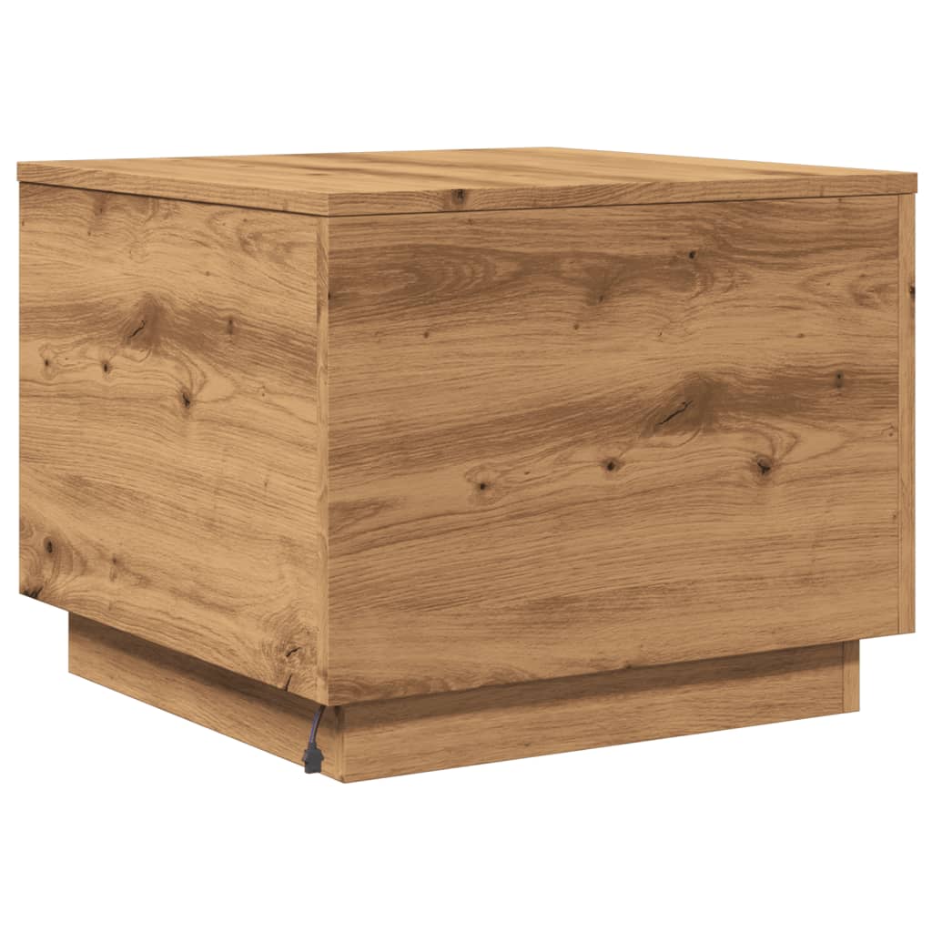 Table basse avec lumières LED chêne artisanal 50x50x40 cm - Tables basses