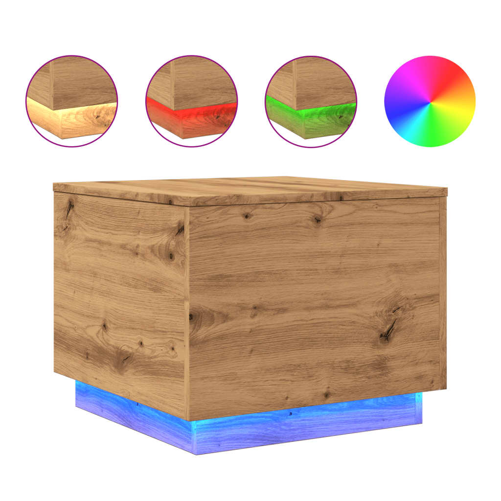 Table basse avec lumières LED chêne artisanal 50x50x40 cm - Tables basses