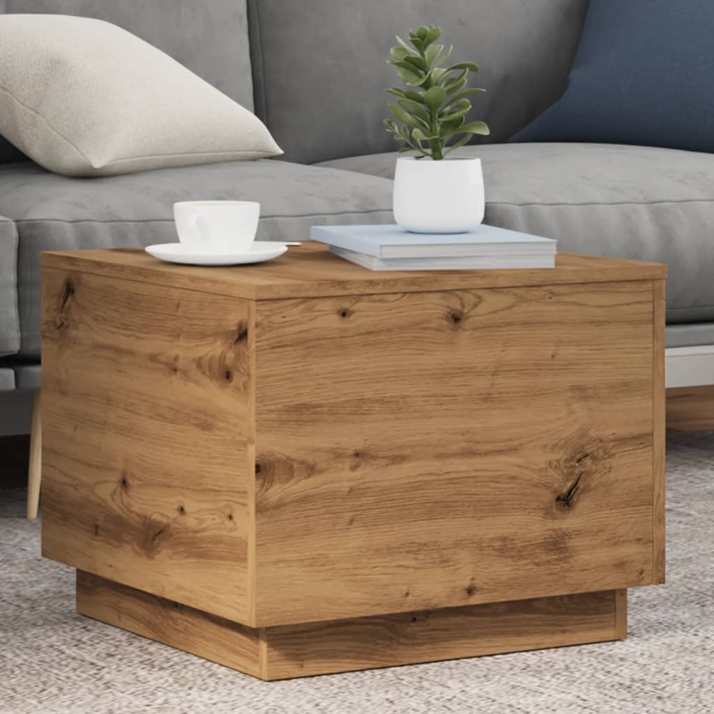 Table basse avec lumières LED chêne artisanal 50x50x40 cm - Tables basses