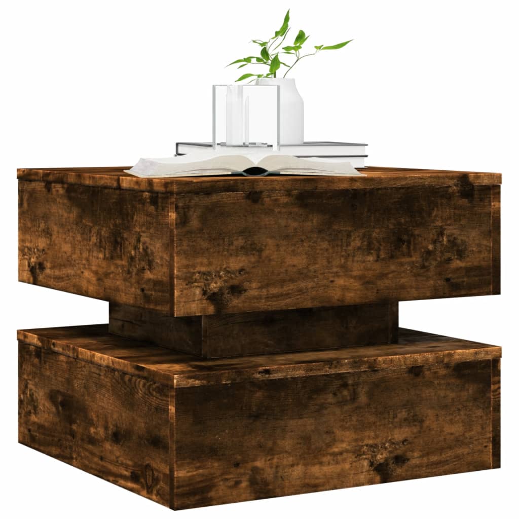Table basse avec lumières LED chêne fumé 50x50x40 cm - Tables basses