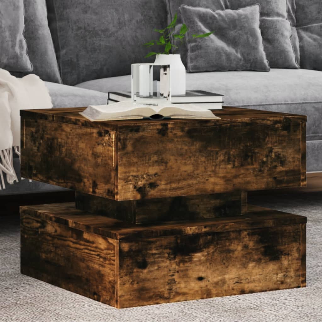 Table basse avec lumières LED chêne fumé 50x50x40 cm - Tables basses
