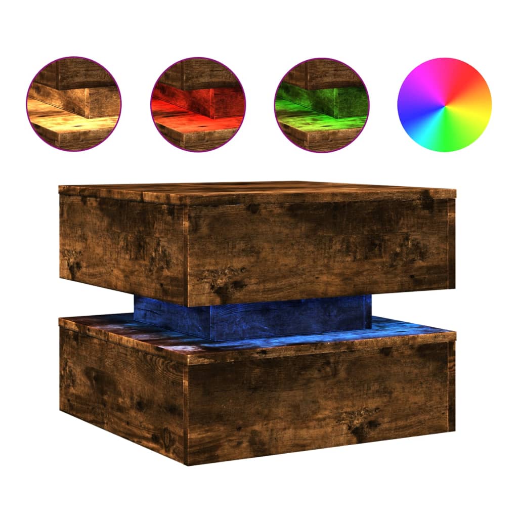Table basse avec lumières LED chêne fumé 50x50x40 cm - Tables basses