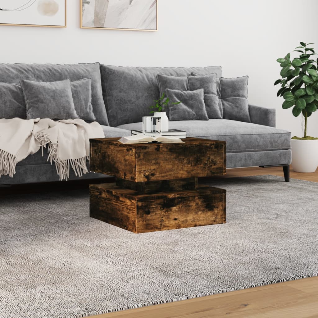 Table basse avec lumières LED chêne fumé 50x50x40 cm - Tables basses
