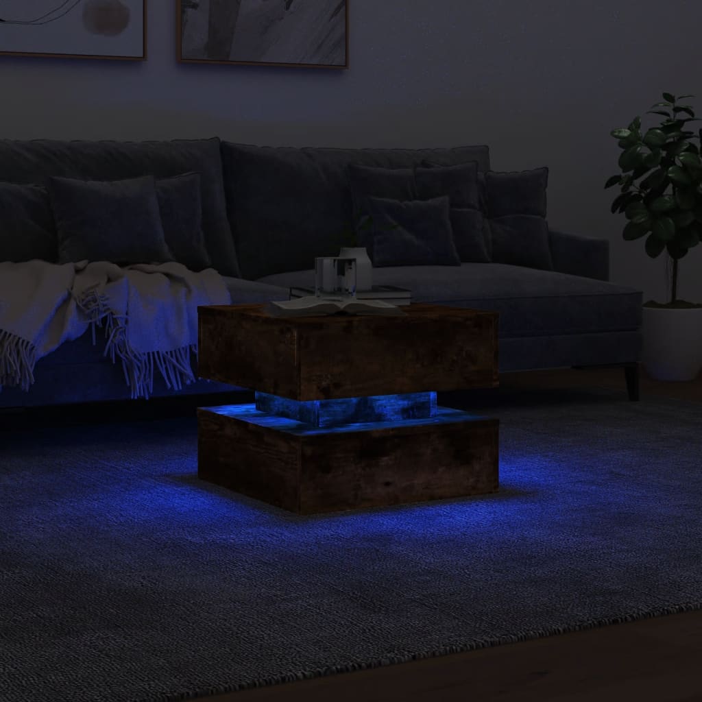 Table basse avec lumières LED chêne fumé 50x50x40 cm - Tables basses
