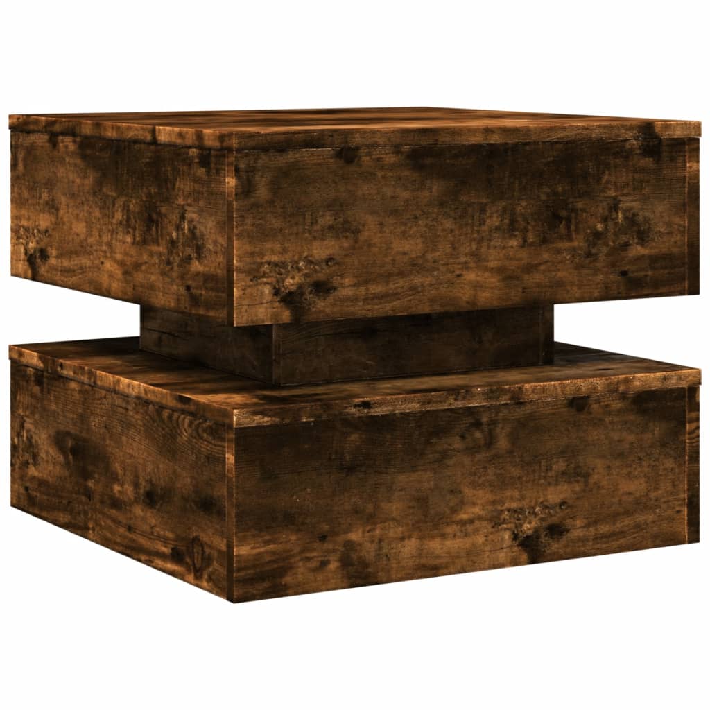 Table basse avec lumières LED chêne fumé 50x50x40 cm - Tables basses