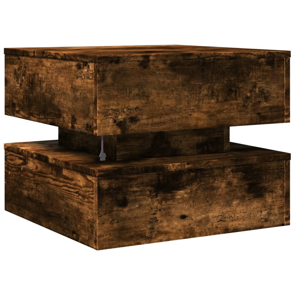 Table basse avec lumières LED chêne fumé 50x50x40 cm - Tables basses