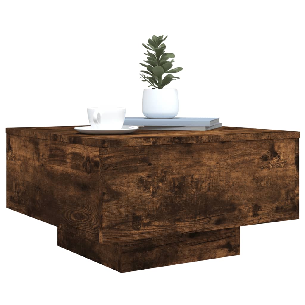 Table basse avec lumières LED chêne fumé 55x55x31 cm - Tables basses