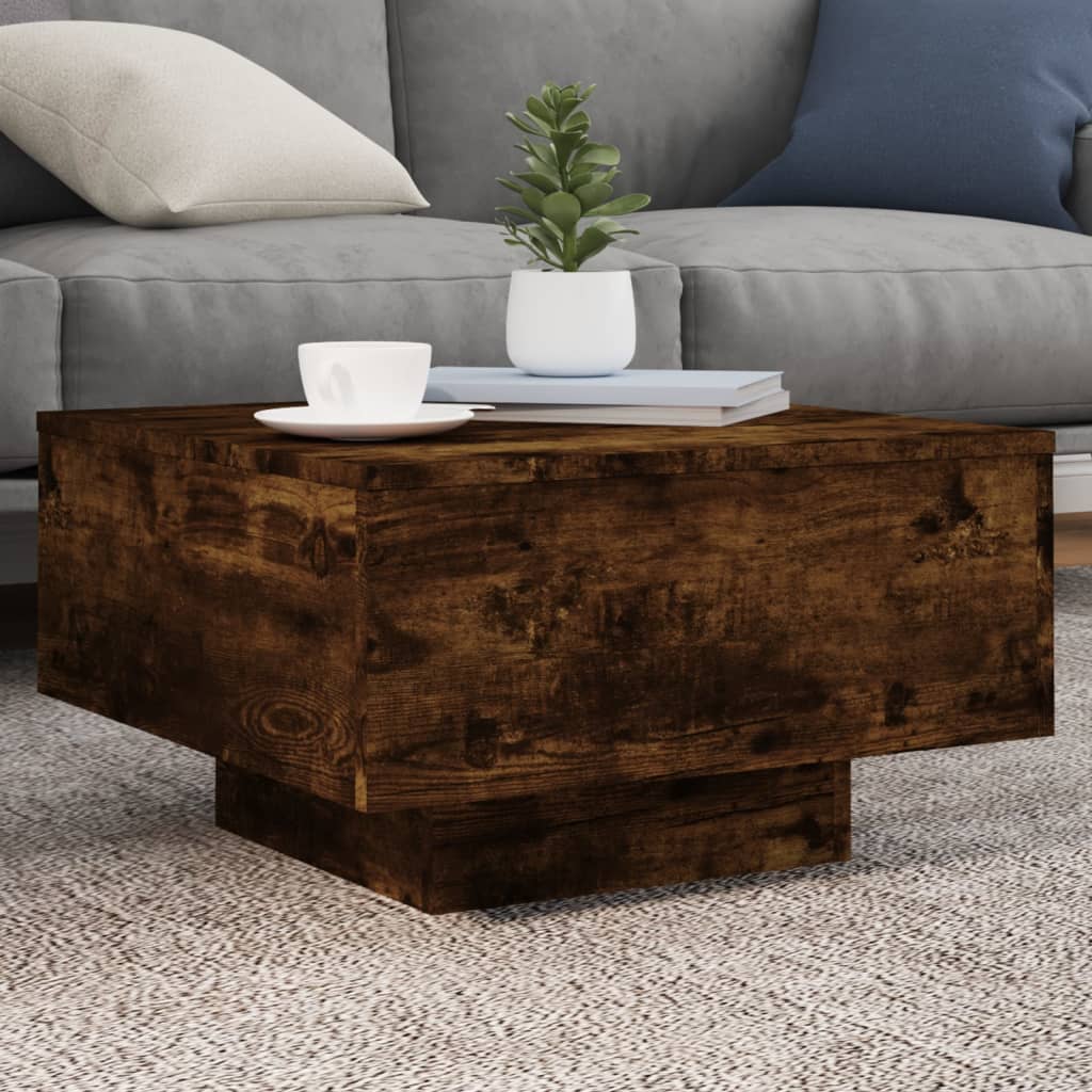 Table basse avec lumières LED chêne fumé 55x55x31 cm - Tables basses