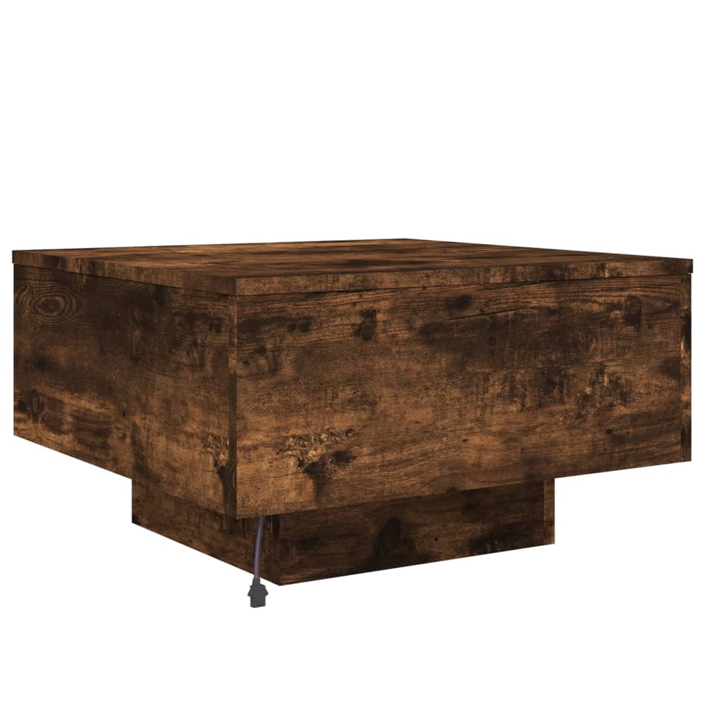 Table basse avec lumières LED chêne fumé 55x55x31 cm - Tables basses