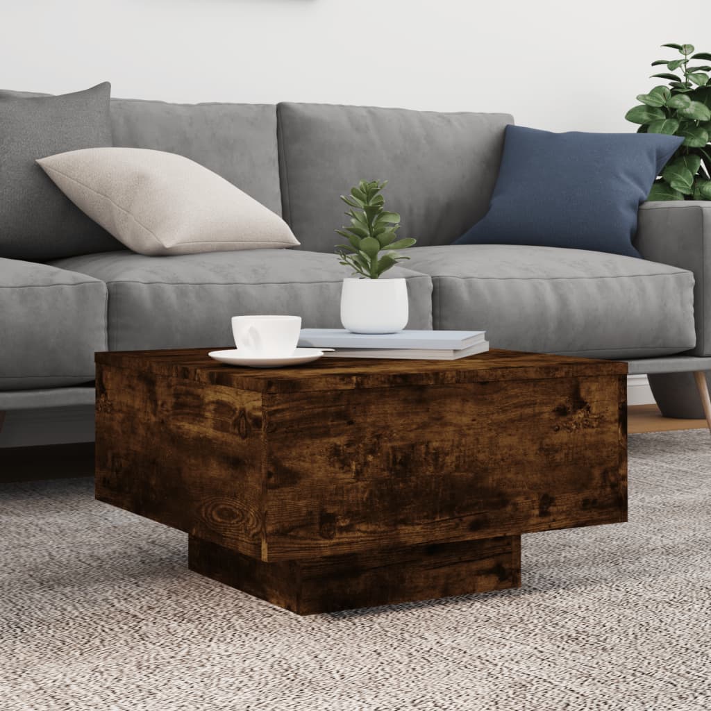Table basse avec lumières LED chêne fumé 55x55x31 cm - Tables basses