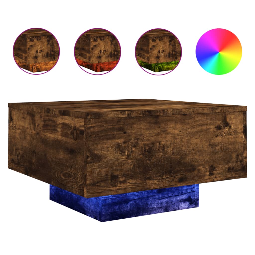 Table basse avec lumières LED chêne fumé 55x55x31 cm - Tables basses