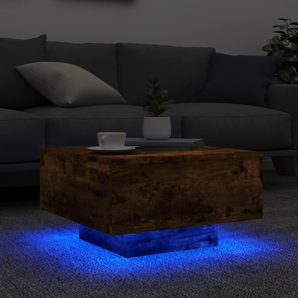 Table basse avec lumières LED chêne fumé 55x55x31 cm - Tables basses