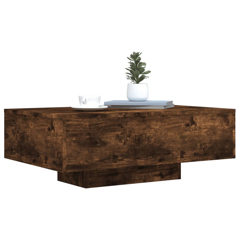 Table basse avec lumières LED chêne fumé 85x55x31 cm - Tables basses