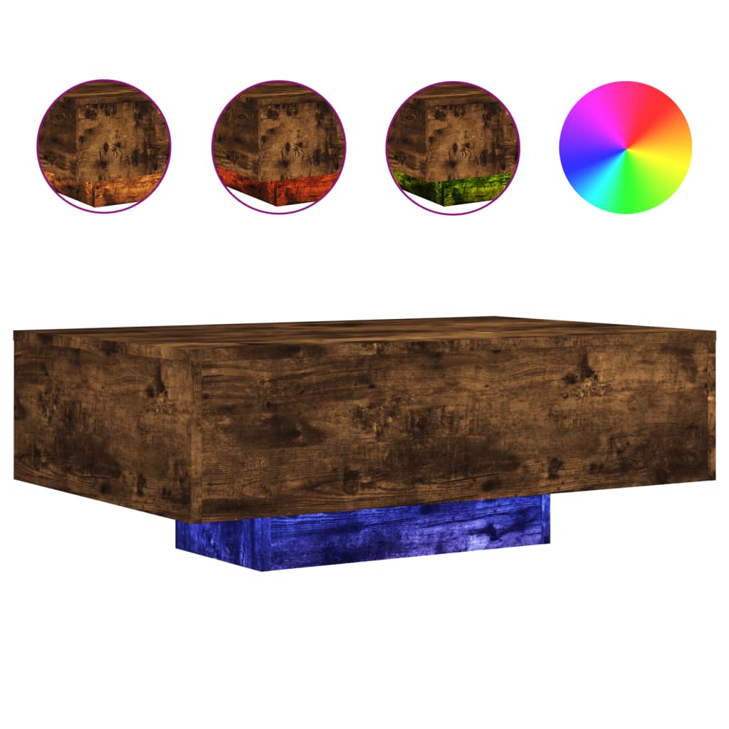 Table basse avec lumières LED chêne fumé 85x55x31 cm - Tables basses