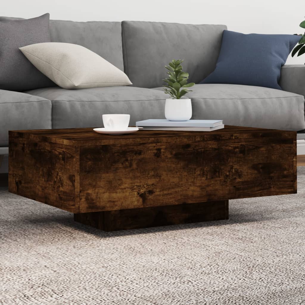 Table basse avec lumières LED chêne fumé 85x55x31 cm - Tables basses