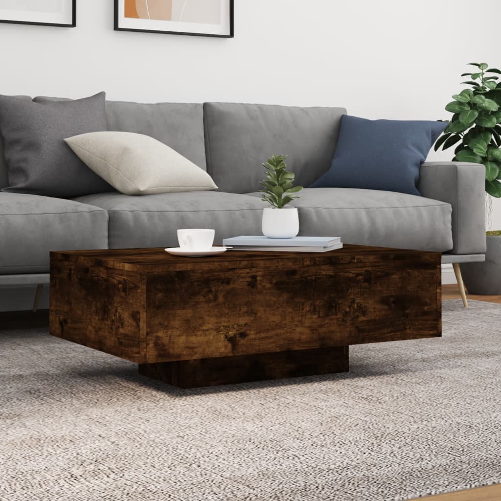 Table basse avec lumières LED chêne fumé 85x55x31 cm - Tables basses