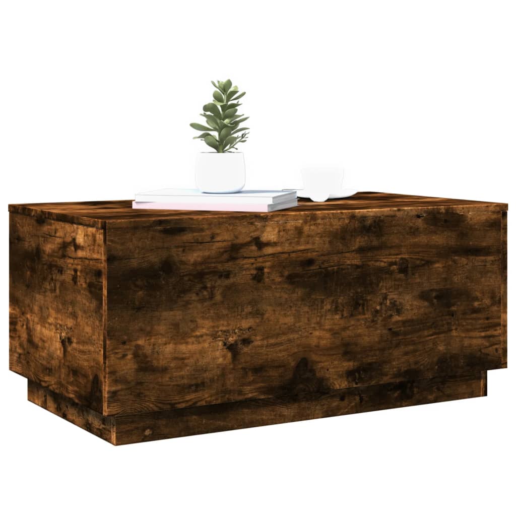 Table basse avec lumières LED chêne fumé 90x50x40 cm - Tables basses