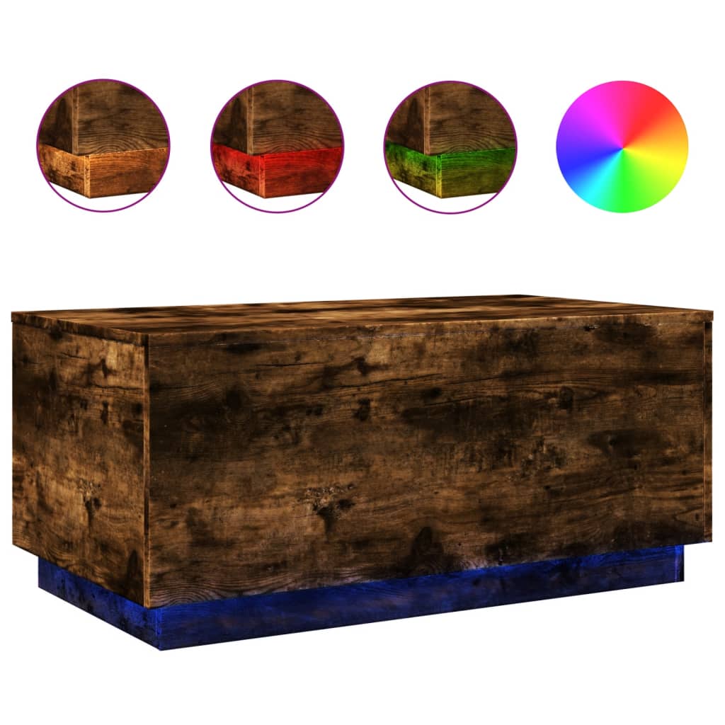 Table basse avec lumières LED chêne fumé 90x50x40 cm - Tables basses