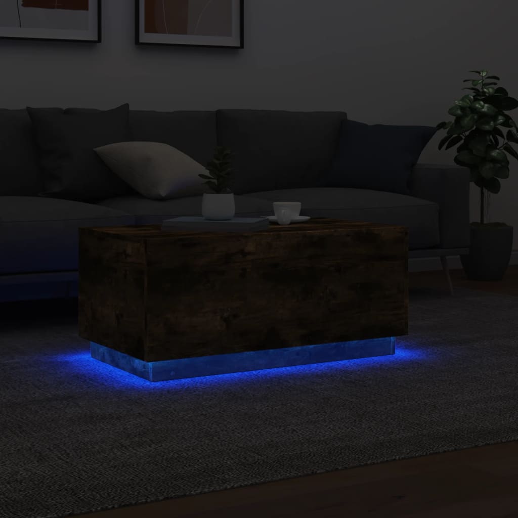 Table basse avec lumières LED chêne fumé 90x50x40 cm - Tables basses