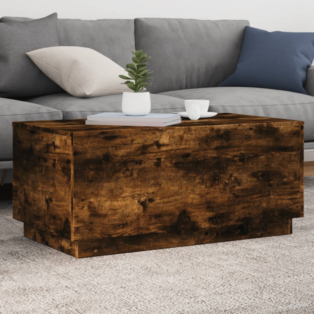 Table basse avec lumières LED chêne fumé 90x50x40 cm - Tables basses