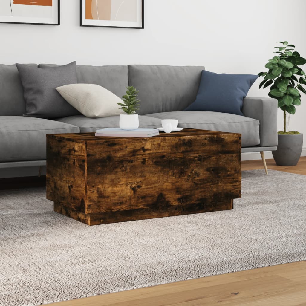 Table basse avec lumières LED chêne fumé 90x50x40 cm - Tables basses